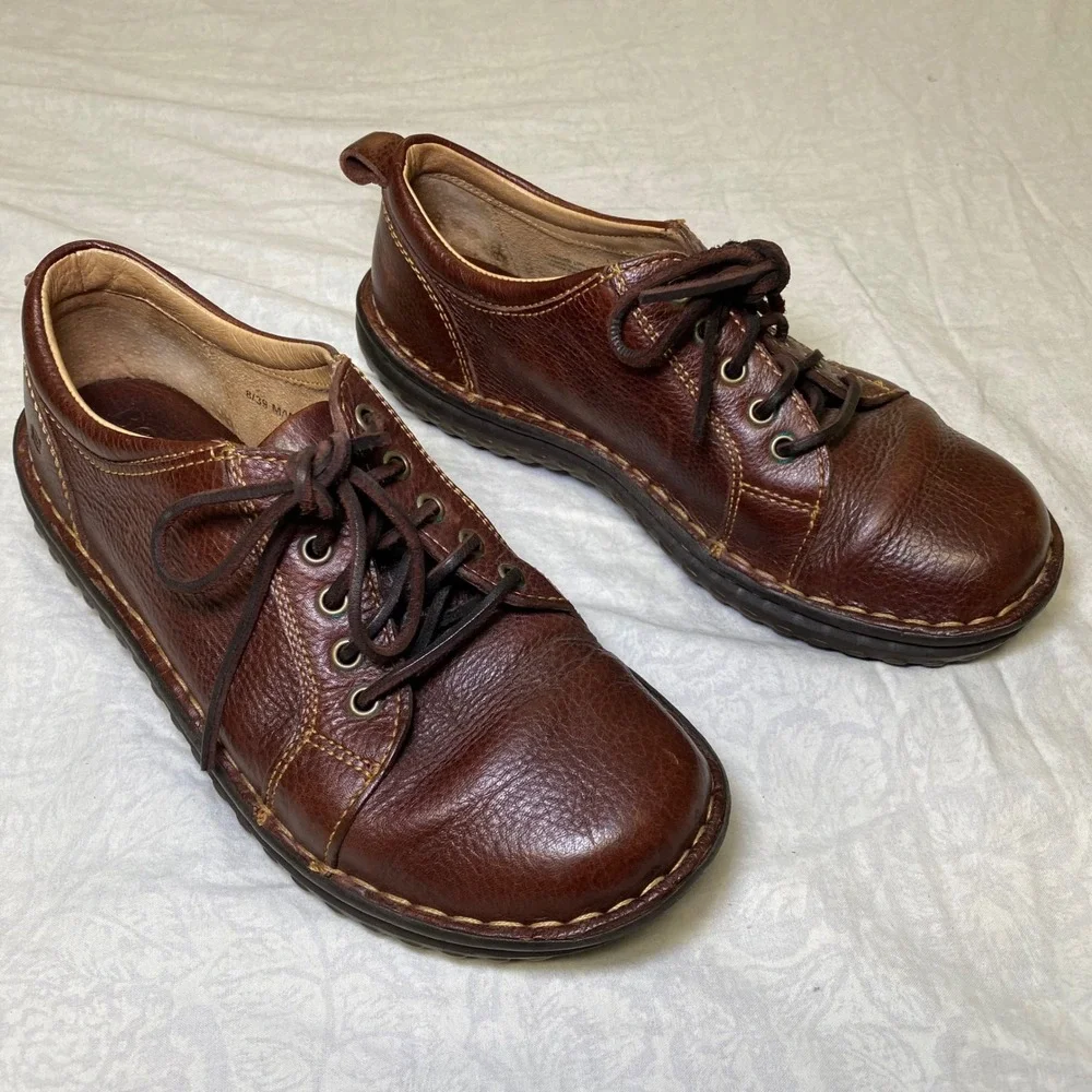Born Handcrafted Brown Leather Oxford Comfort Shoes Women's US 8 EU 39 Lace Up